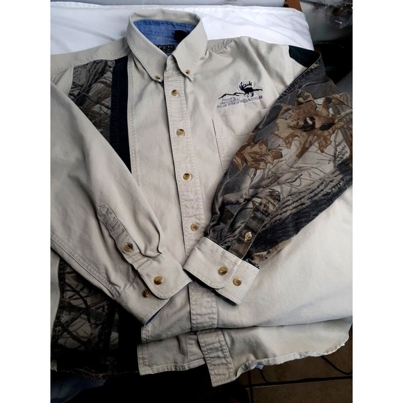 Roper Range Gear Hunting Shooting Khanki RealTree Camo Shirt Mens L w Elk Camp - Picture 12 of 13